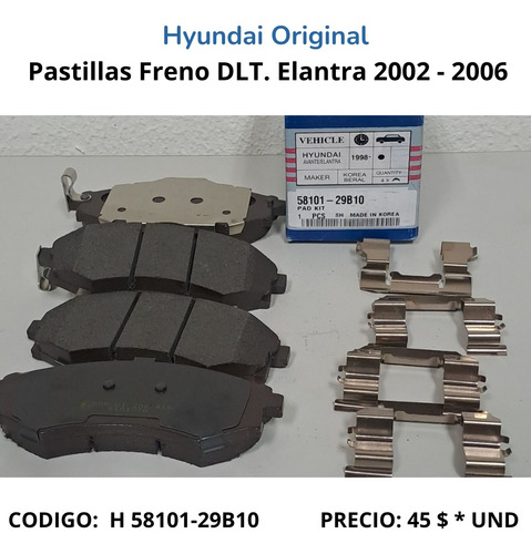 Pastillas Freno Delantero Elantra 2002 2006 Hyundai Original