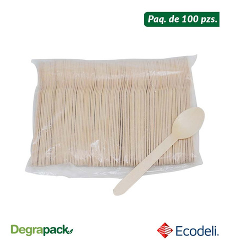 Paq C/100 Pzs De Cuchara Desechable De Madera Biodegradable