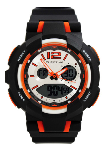 Reloj Eurotime Ana Digi Crono Alarma Sumergible Caucho Negro Negro/blanco Blanco/naranja