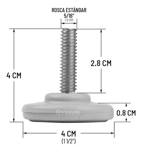 FICUS.MX regaton nivelador para muebles plastico rosca 5/16 10 unidades color gris