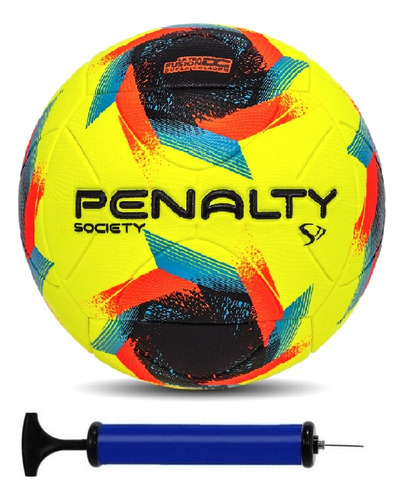 Bola Society Penalty S11 R2 + Bomba De Ar Cor Amarelo/laranja/preto