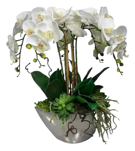 Arreglo De Orquídeas Con Suculenta De Tacto Natural Y Base