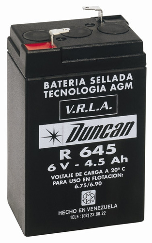 Batería Duncan R-645 6v 4.5ah , Para Lámpara De Emergencia