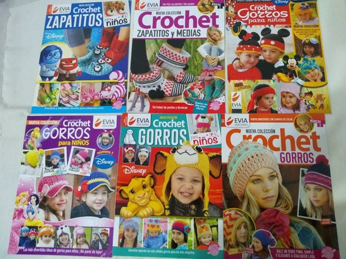 6 Revistas Evia Gorros Crochet Para Niños Disney Zapatitos  