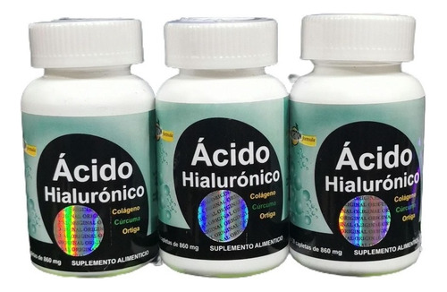Acido Hialuronico 30 Capletas Con Colageno Curcuma 3 Frascos Sabor Sin Sabor