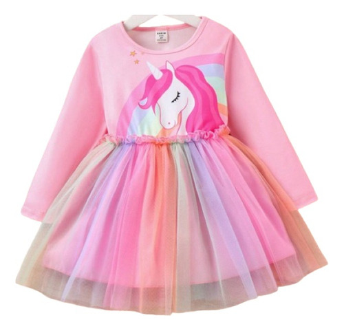 Vestido De Niña Estampado De Unicornio