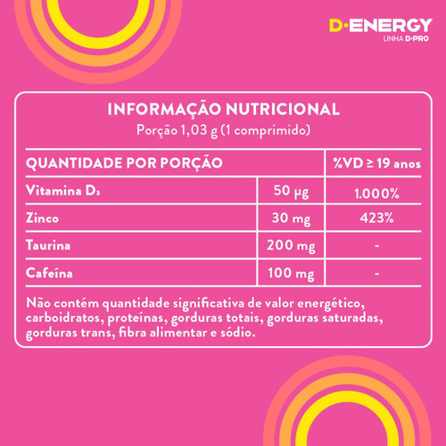 Vitamina D +Zinco +Taurina + Cafeína 30 cápsulas - D.Energy