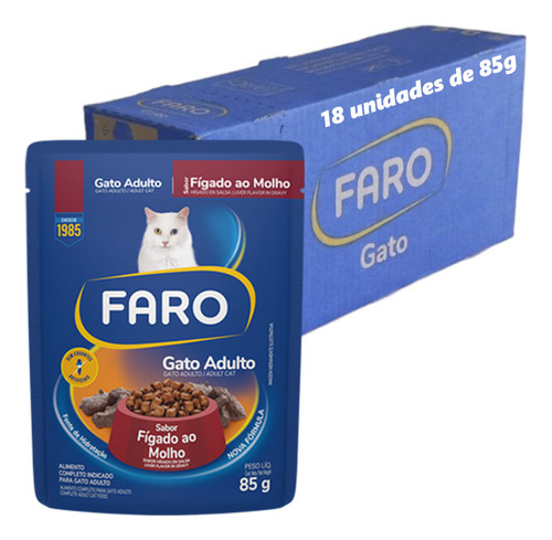 Caixa Alimento Úmido Faro Fígado 85g Gato Adulto