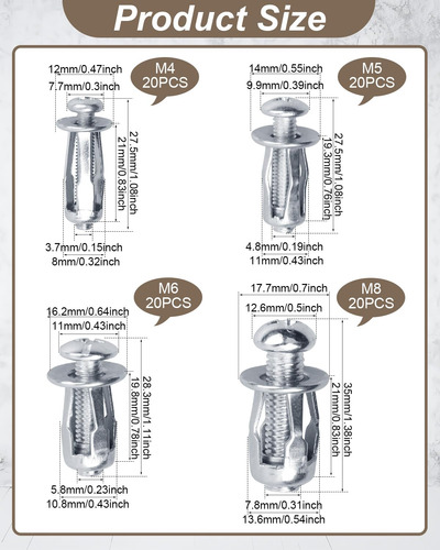 80 Tuercas De Petalos De Tornillo De Expansion M4 M5 M6 M8