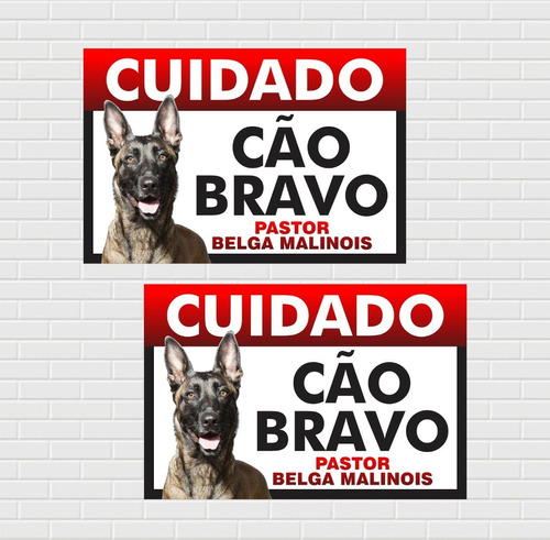 2 Placas Aviso Cuidado Cão Pastor Belga Malinois 20x30