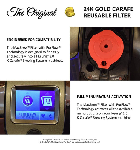 Di Oro-filtro K-carafe Reutilizable De Gold Gold De 24k Para
