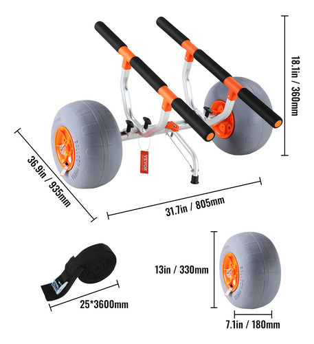 Vevor Carro De Kayak Inflable Con Neumáticos, Carga De 350l