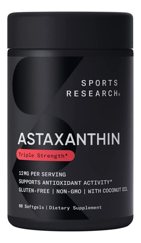 Suplemento en softgel Sports Research  SR TRIPLE STRENGTH ASTAXANTHIN FROM MICROALGAE 12MG 60CT astaxantina