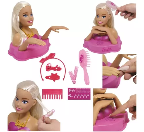 Boneca Cabeça Busto Barbie Fala 12 Frases Acessórios Para Enfeitar Maquiar  em Promoção na Americanas