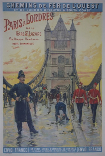 Paris A Londres - Torre - Afiche 1900 - Lámina 45x30 Cm.