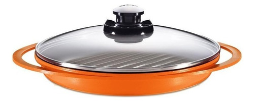Grill Sartén con Tapa Vidrio 1,5lt Naranjo 26cm Cerámica Roichen