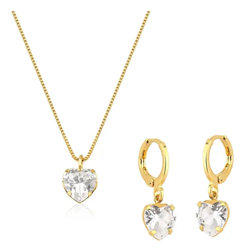 comprar Conjunto Colar E Brinco Feminino Banhado A Ouro 18k