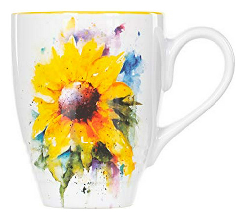Demdaco Dean Crouser Sunflower Watercolor Yellow On White 16