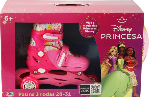 Kit Patins 2 Em 1 3 Rodas Princesas Tamanho 28/31 Bbr Toys Rosa-chiclete Princesas