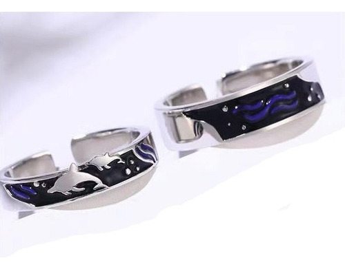 Anillos Plata Pareja Compromiso Oceano Ballena Ajustable
