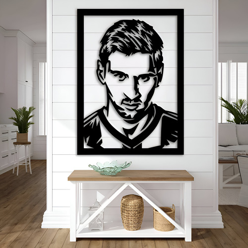 Cuadro Messi Chapa Deco Futbol 50cm X 68cm Pintado Negro