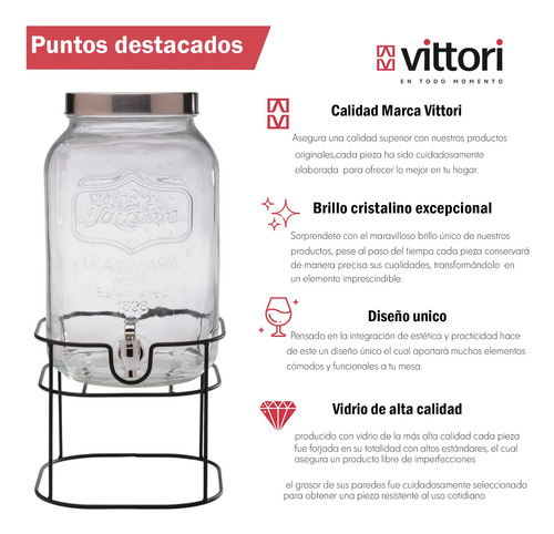 Set 2 Piezas Dispensador De Vidrio C/tapa Y Base 8 L