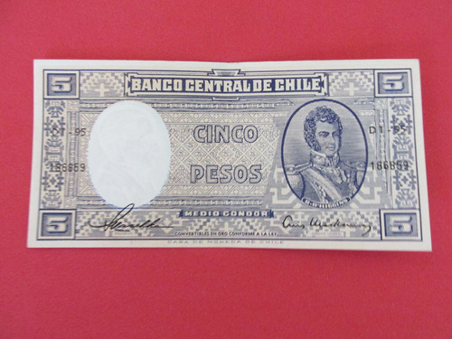 Billete Chile 5 Pesos Firmado Maschke-mackenna Año 1958