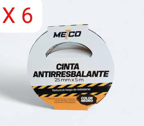 Cinta Antirresbalante  25mmx 5m Color Negro (6 Unidades)