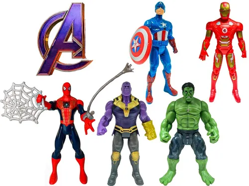 Set 5 Muñecos Avengers Ironman Spiderman Hulk Thanos Con Luz