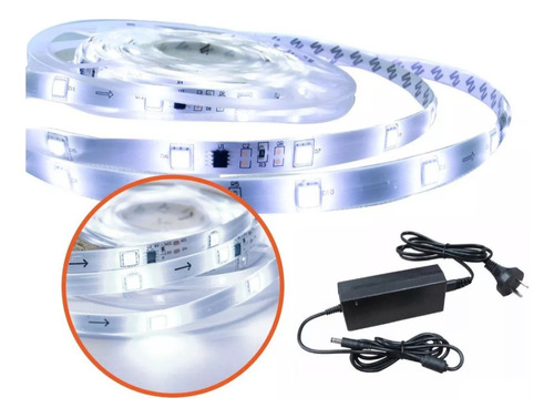 Tira Led Blanca Fria 5m Exterior Con Fuente 220v  Exterior