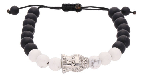 Pulsera Ajustable Con Howlita Y Agata Negra Motivo Buda