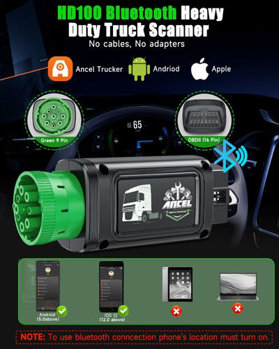 Ancel Hd100 Bluetooth Diesel Camión Pesado Escáner Dpf