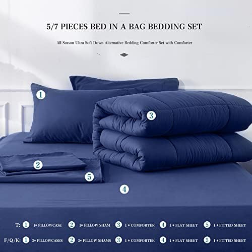 Newspin Queen Bed In A Bag - Juego De Edredón Azul De 7 Piez