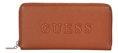 Cartera Guess Rodney SLG Medium Zip Around Café Para Mujer Acabado De Los Herrajes Níquel Color Café Medio Correa De Hombro Chocolate Diseño De La Tela Liso