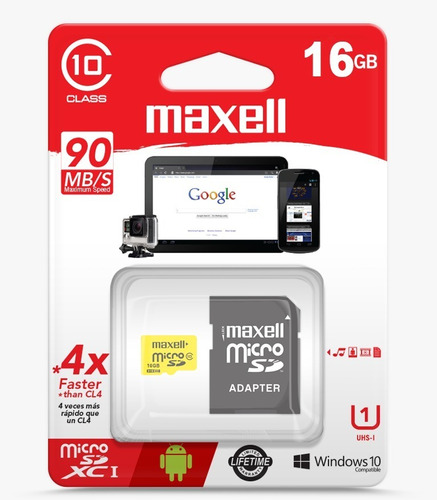 Memoria Micro Sd 16gb Maxell Clase 10 Celular Camaras Tablet