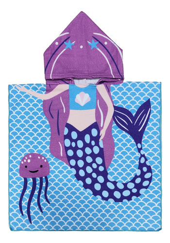 Toalla De Playa Para Niños Con Capucha, Sirena Morada