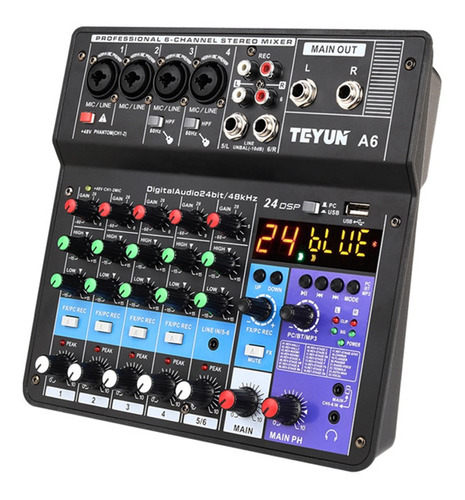 Consola De Audio A6 6ch Protable Mini Mezclador Con Tarjeta