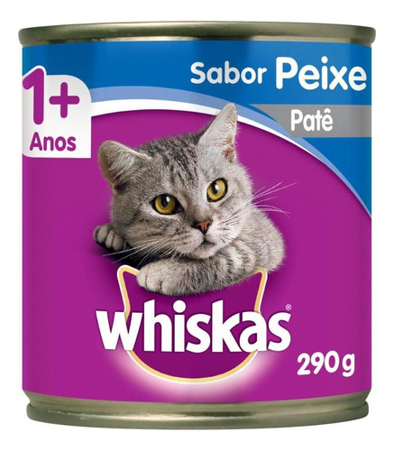 Alimento Whiskas 1+ Whiskas Gatos s para gato adulto todos os tamanhos sabor patê de peixe em lata de 290g