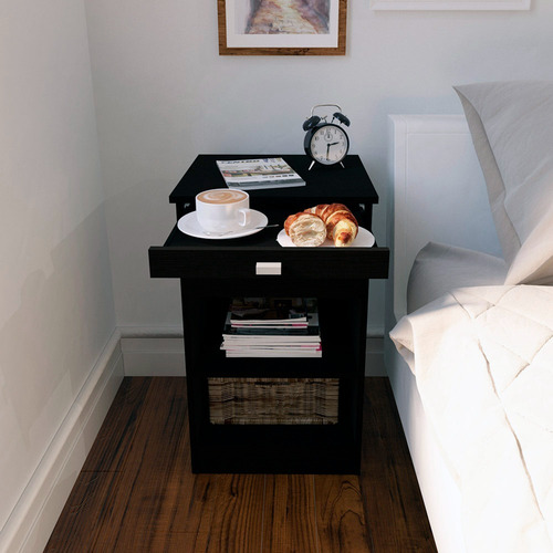 Imagen 4 de 10 de Mesa De Luz De Melamina Con Desayunador Y Estante Blanco