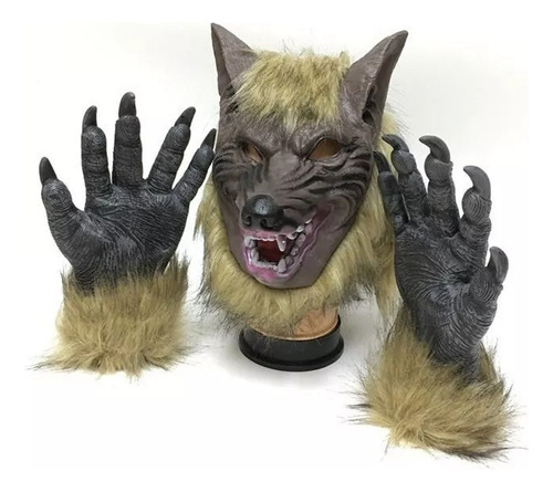 Disfraz De Máscara Y Guantes De Cabeza De Lobo De Halloween