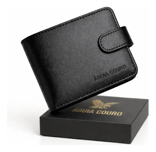 Carteira Masculina Legítimo Águia Couro Com Fecho Preto Home