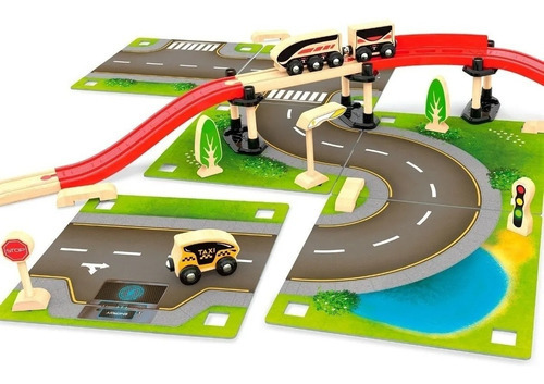 Imagen 3 de 4 de Trencity Kit Ecotown Pista P/ Armar Ciudad 44 Pzas Madera Ed