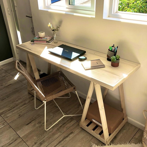 Imagen 5 de 9 de Mesa De Trabajo O Escritorio De Caballetes En Madera Alamo