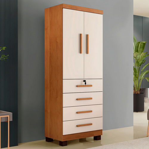 Guarda-roupa Solteiro Gales 2 Portas 4 Gavetas Com Chave Cor Bege