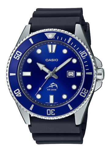 Reloj Casio Cuerpo Color Plateado Analógico Fondo Azul