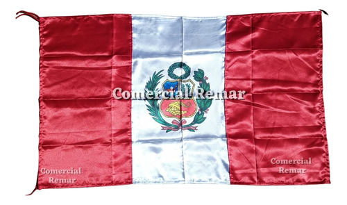 Bandera De Perú 135x85cm Tela Raso Con Escudo