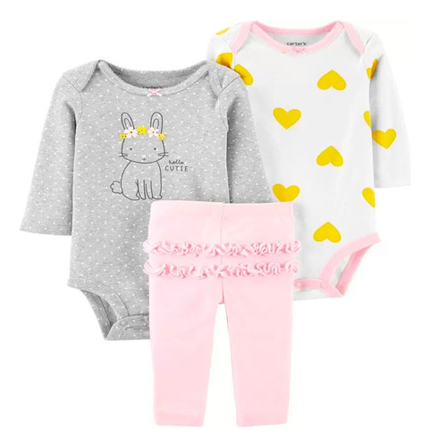 Ropa Bebés Set 3 Piezas Coneja Y Corazones 3 Y 6 Meses