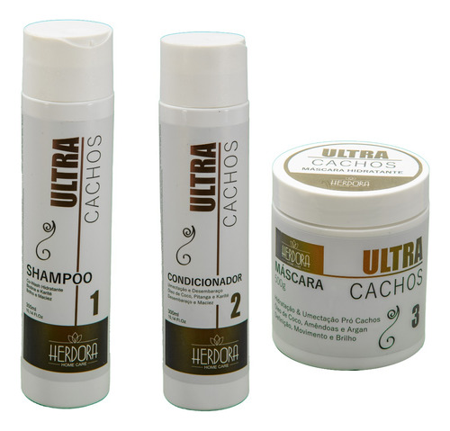 Kit - Shampoo Condicionador Máscara Cabelo Cacheado Herdora