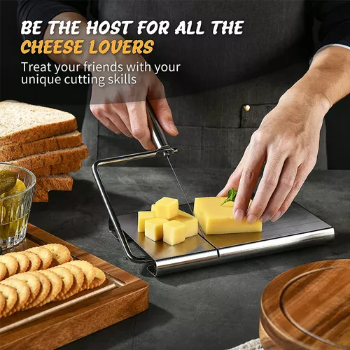 Alambre para cortar queso, cortador de queso de acero inoxidable con 5  cables adicionales, tabla de cortar queso ajustable, cortador de alimentos  para