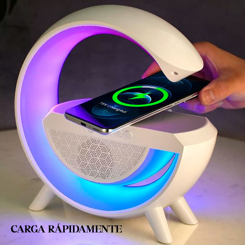 Velador Led Cargador Inalambrico Celular Parlante Bluetooth Blanco -